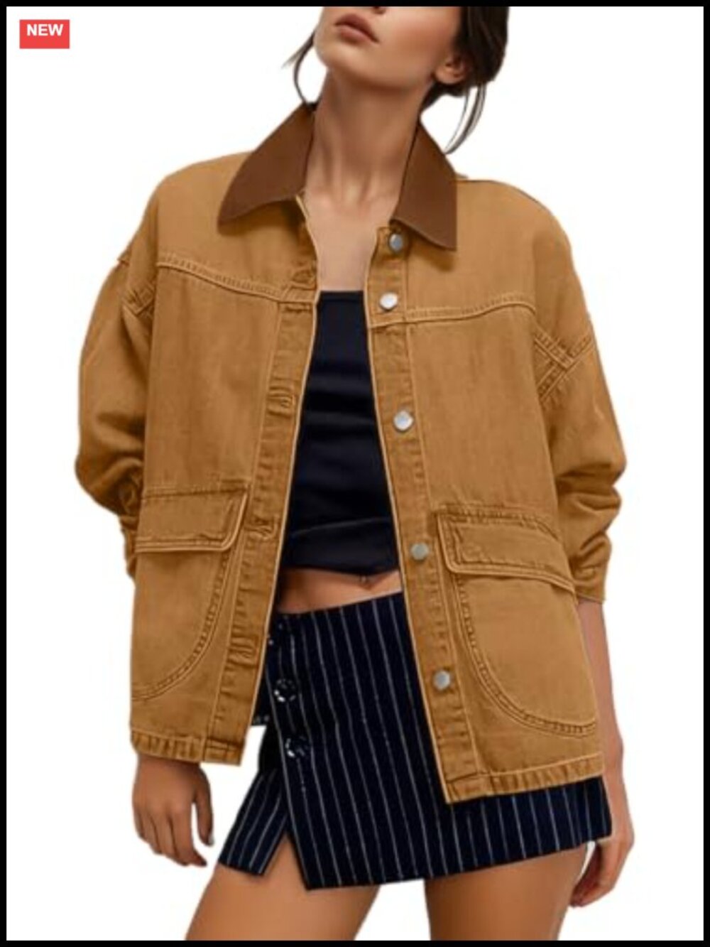 Oversized Button Down Jean Jacket Cotton Blend Casual Coat